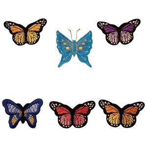 Set Of 6 Colorful Butterfly Embroidered Iron On Patches, New, 2.5"
